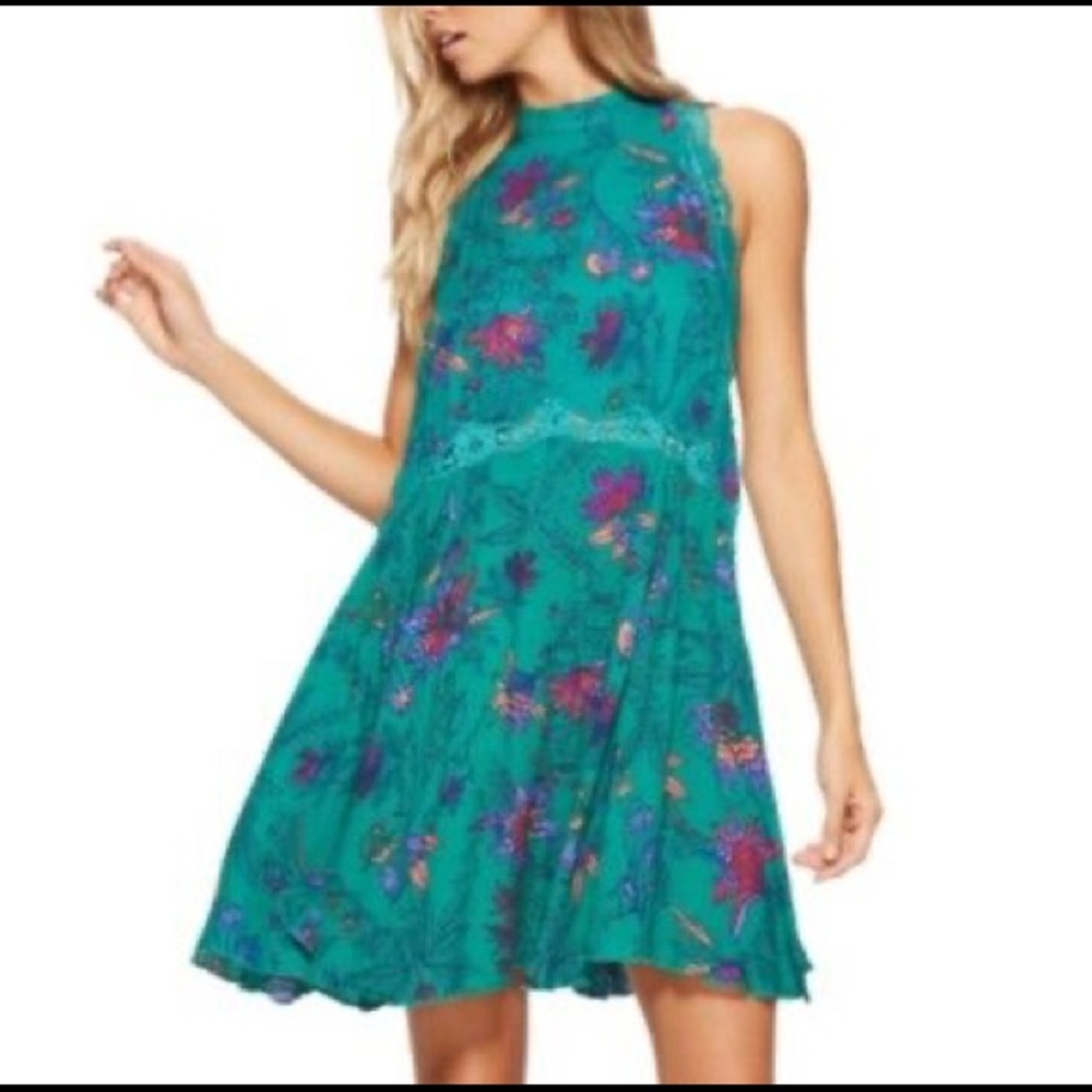 Free People X-Small 
Floral Lace Trim Slip Dress